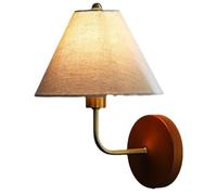 Kitchen Faucet Mid-Century Linen Tapered Shade Lamp Oak Base Wall Light Fixtures for Bedroom Living Room Hallway Entryway(Plug in)