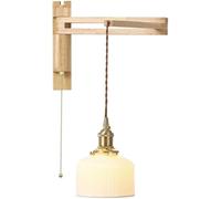 Kitchen Faucet Mid Century Swing Arm Bedside Wall with Pull Japanese Style Minimalist Wood Bedroom Wall Light White Glass Study Room Reading Wall Mounted Lamp for Hallway Dining Room