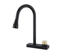 Kitchen Faucet Pull out, Big Waterfall Kitchen Sink Faucet with 3 Functions Sprayers, Single Hole Sink Mixer Kitchen Tap with Rotate Button,Black (Color : Brushed Gunmetal)