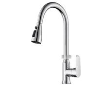 Kitchen Faucet Pull-out Spray Head 360 Degree Rotation Hot And Cold Water Pull-out Black And Silver Single Hole Kitchen Faucet(Chrome)
