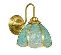 Kitchen Faucet Vintage Bathroom Glass Sconces French Retro Bedroom Bedside Lights Indoor Home Gold Wall Lamp Fixture for Hallway(Frosted Blue)