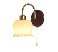 Kitchen Faucet Vintage Farmhouse Iron White Flower Glass ShadeWall Lamp Three-Color Mode Wall Light Fixtures for Bedroom Living Room Hallway Entryway(Pull-Wire Type,15cm)