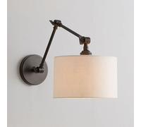 Kitchen Faucet Vintage Swing Arm Wall Lamp Adjustable Bedside Reading Light with Cylinder Fabric Shade Industrial Iron Wall, Foldable E27 Retro Farmhouse Lighting Fixture for Bedroom(Black Co