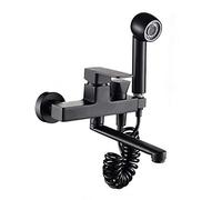 Kitchen Faucet Wall Mount Black Brass Cold Water and Hot Water Rotating with Spray Gun Double Hole Kitchen Sink Faucets Wall Mounted-35Cm (Color : 35CM)