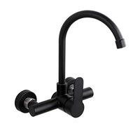 Kitchen Faucet Wall Mounted Faucet Kitchen Black Stainless Steel Rotation Hot and Cold Water Double Hole Single Handle-A (Color : B)