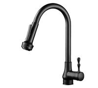 Kitchen Faucet with Pull Down Sprayer Black Brass Hot and Cold Faucet 360° Rotation Single Hole Multi-Function Faucets for Kitchen Sinks