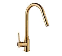 Kitchen Faucet with Pull Down Sprayer, Brass Hot and Cold Telescopic Rotation Faucets for Kitchen Sinks, Sink Mixer-Golden