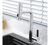 Kitchen Faucet with Pull Down Sprayer Digital Display Brass Hot and Cold Water Swivel Single Hole Single Handle Kitchen Sink Faucet-Chrome