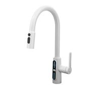 Kitchen Faucet with Pull Down Sprayer Digital Display Swivel Brass 3 Modes Kitchen Sink Faucet-White