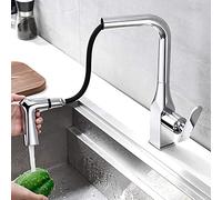 Kitchen Faucet with Pull Down Sprayer Hot and Cold 2 Modes Telescopic Brass 360° Rotation Single Hole Faucets for Kitchen Sinks-Black (Color : Black)