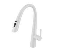 Kitchen Faucet with Pull Down Sprayer Swivel 3 Mode Hot and Cold Water Single Hole Brass Kitchen Sink Faucet-White