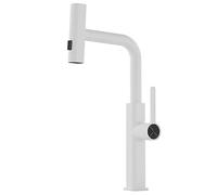 Kitchen Faucet with Pull Down Sprayer, Waterfall Kitchen Sink Faucets, Stainless Steel High ARC Brushed Nickel Faucet, Silicone Waterfall Outlet (Color : White, Size : 45cm)