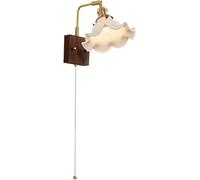 Kitchen Faucet Wood Wall Light Fixture Retro Brass Swing Arm Wall Flower Shape Ceramic Wall Lamp with Pull Chain Switch, Flexible Adjustable Solid Wood Home Deco Lighting