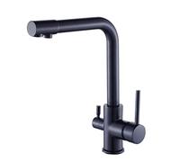 Kitchen Faucets 3 Way Brass Direct Drinking Water Hot and Cold Water Swivel Multi-Function Water Purifier Faucet-Black (Color : Black)