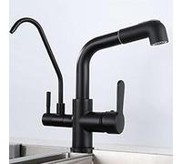 Kitchen Faucets 3 Way Brass Multi-Function Direct Drinking Water Purification Swivel Kitchen Mixer Faucet Used for Water Purifier-Black (Color : Drawing)