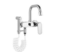 Kitchen Faucets Wall Mounted Brass Hot and Cold Double Hole Rotating Multi-Function Kitchen Mixer Faucet-Black (Color : Black)