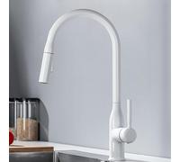 Kitchen Faucets with Pull Down Spray Brass Hot and Cold Water Dual Mode Single Hole Swivel Kitchen Faucet Pull Down-Oatmeal Color