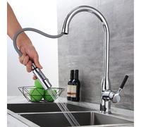 Kitchen Faucets with Pull Down Spray Brass Hot and Cold Water Dual Mode Single Hole Swivel Kitchen Faucet Pull Down-Oatmeal Color