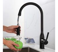 Kitchen Faucets with Pull Down Spray Brass Hot and Cold Water Dual Mode Single Hole Swivel Kitchen Faucet Pull Down-Oatmeal Color