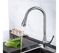 Kitchen Faucets with Pull Down Sprayer Retractable, Hot and Cold, 360° Rotating, Household, Brass, 2 Mode, with Shower, Kitchen Faucet-Chrome