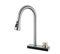 Kitchen faucets with Pull Down Sprayer Stainless Steel Waterfall Mode Single Hole Hot and Cold Water Swivel Pull Down Kitchen Faucet-Black