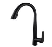 Kitchen Faucets with Pull out Spray Brass 360° Rotation 2 Functions Nozzle Hot Water and Cold Water Single Hole Kitchen Mixer Faucet-Grey (Color : Black)