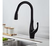 Kitchen Faucets with Pull out Spray Brass Hot and Cold Water Kitchen Faucet 360° Swivel Single Hole Sink Faucet-Black