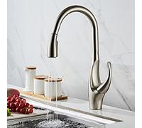 Kitchen Faucets with Pull out Spray Brass Hot and Cold Water Kitchen Faucet 360° Swivel Single Hole Sink Faucet-Black