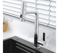 Kitchen Faucets with Pull out Spray, Digital Temperature Display 3 Modes Waterfall Shower Mode Brass Pull out Kitchen Mixer Faucet-Black