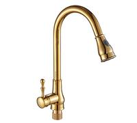 Kitchen Faucets with Pull out Spray Gold Hot and Cold Double Mode Brass 360° Rotation Telescopic Kitchen Mixer Sink Faucet-B (Color : A)