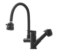 Kitchen Faucets with Pull out Spray Single Hole Hot and Cold Water Swivel Multi-Function Kitchen Sink Faucet-Black (Color : Drawing)
