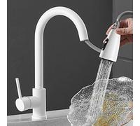 Kitchen Faucets with Pull out Spray White Brass Hot Water and Cold Water Dual Mode Nozzle 360° Rotation Telescopic Kitchen Mixer Faucet-A