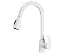 Kitchen Faucets with Pull out Spray White Rotatable 360° Brass Telescopic Hot Water and Cold Water Dual Mode Nozzle Kitchen Mixer Faucet