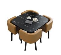 Kitchen - Juego de mesa de comedor pequeña de 4 piezas, mesa de madera que ahorra espacio con sillas de piel sintética, combo multiusos para conferencia/negociación (marrón)