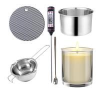 Kitchen Melting Pot - Candle Double Boiler for Wax | Stainless 201 Steel with Insulation Pad, Black Thermometer, Stirring Rod Included, Chocolate Butter Melter, Heat Safe Handle