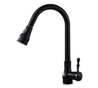 Kitchen Mixer Taps with Pull out Spray Brass Hot and Cold Faucet Single Hole Single Handle Multi-Function Kitchen Sink Tap-Black