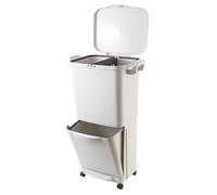 KITCHEN MOVE Papelera de clasificación selectiva para reciclaje 45L Valoris con pedal con ruedas y asa, doble compartimento 30L + 15L, dimensiones 48,5 x 33,4 x 79 cm