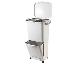 KITCHEN MOVE Papelera de clasificación selectiva para reciclaje 45L Valoris con pedal con ruedas y asa, doble compartimento 30L + 15L, dimensiones 48,5 x 33,4 x 79 cm