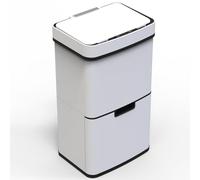 KITCHEN MOVE Papelera de cocina automática clasificación selectiva doble compartimento 75l NARVIK blanco mate reciclaje gran capacidad y cubo de basura de mesa 3l