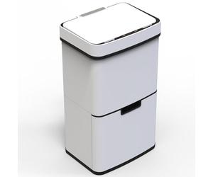 KITCHEN MOVE Papelera de cocina automática clasificación selectiva doble compartimento 75l NARVIK blanco mate reciclaje gran capacidad y cubo de basura de mesa 3l