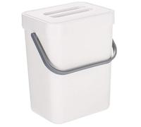 KITCHEN MOVE Papelera de mesa de compost de plástico 5L con mango de bambú Boden - con soporte adhesivo de pared y fijación para puerta de armario, color blanco