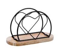 Kitchen Napkin Holder - Rustic Wood Iron 15,7 x 10 cm, Heart Aesthetic | Modern Non Slip Paper Rack For Table, Long Lasting Vertical Stand Present For Home Restaurant Hotel Cafe Apartment Living Room