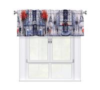 Kitchen Paris City Tree Eiffel Tower Art Print - Cenefa de cortina de 54 x 18 pulgadas, semitransparente filtrante, 1 panel de cortina corta para dormitorio, baño