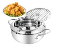 Kitchen Pot for Frying, Stainless Steel Deep Pot, Cooking Fryer Pots, Thermograph Included, Removable Lid, Ideal to Fish French Fries Squid and Various Fryings Need, Color Silver