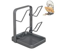 Kitchen Pot Lid Storage Rack, Multifunctional Pot Lid Organizer with Removable Drip Tray, Pot Lid Organizer Rack for Countertop, Space Saving Lid Rack (Black Double-layer)