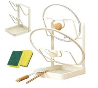 Kitchen Pot Lid Storage Rack, Multifunctional Stainless Steel Pot and Pan Organizer with Removable Drip Tray, Two-Compartment Spatula Holder for Counter Stove Top Kitchen Accessories (White 1)