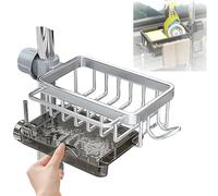 Kitchen Sink Faucet Organizer, 2024 New Dish Sponge Holder Over Faucet, Dish Sponge Holder Over Faucet Kitchen Sink Caddy Organizer, for 0.7-1.1inch Round Water Pipe (Silver,Right)