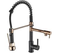 Kitchen Sink Faucet with Pull Down Sprayer- Dual Function Brass Pot Filler, Black+Gold Touchless Tap for Modern/Contemporary Kitchens, Easy Install