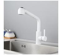 Kitchen Sink Faucet, with Pull Down Sprayer Single Handle Kitchen Faucets, 360 Swivel High ARC Home Stainless Steal Faucets (Color : White-A, Size : 34cm)