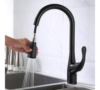 Kitchen Sink Mixer Tap with Pull Down Sprayer,Kitchen Taps Brass 2 Modes One-Button Water Stop Hot and Cold Retractable Rotating Kitchen Sink Faucet-Black